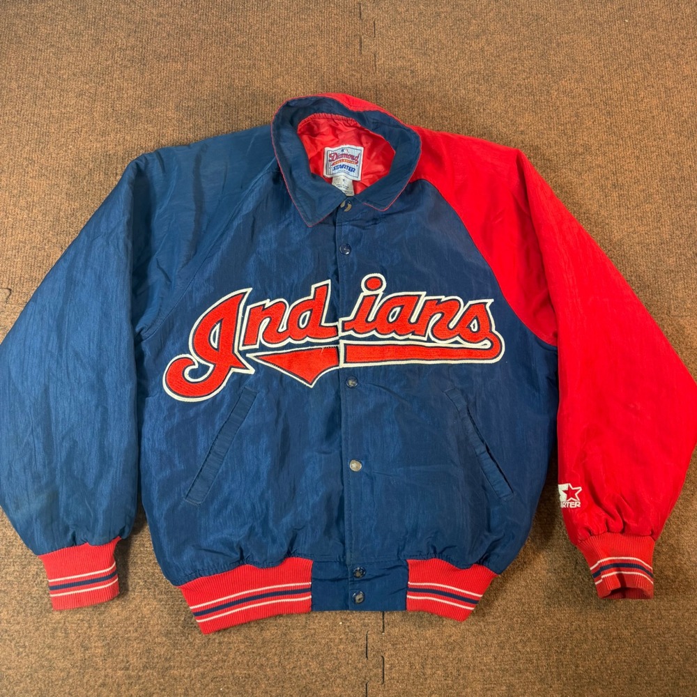 Starter Cleveland Indians Jacket Mens Small Vintage MLB Diamond Collection Navy